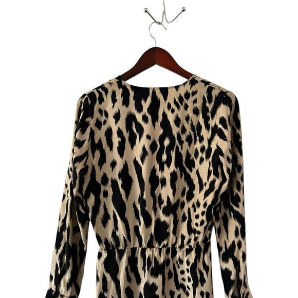 Parker Silk Leopard Print Long Sleeve A-Line Mini Dress Brown Tan Size Small - Picture 4 of 7
